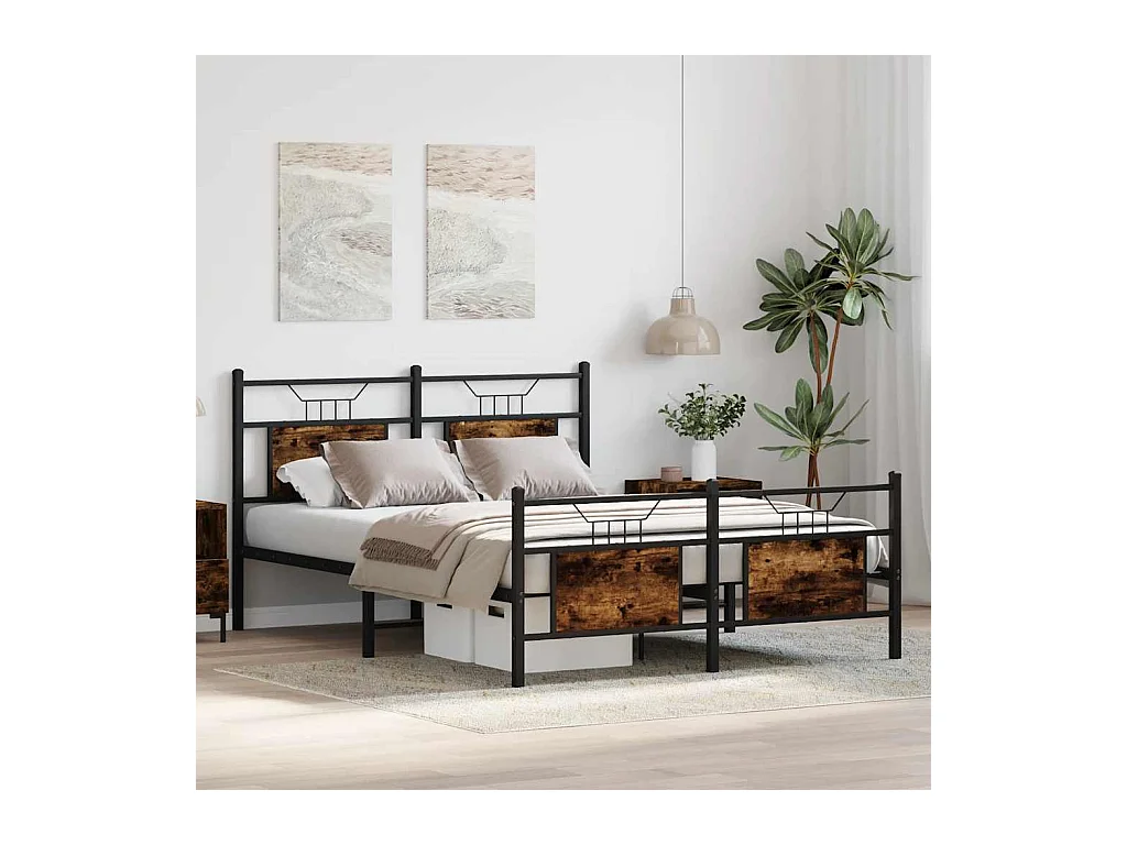 Cadre de lit sans matelas chêne fumé 140x190 cm bois ingénierie