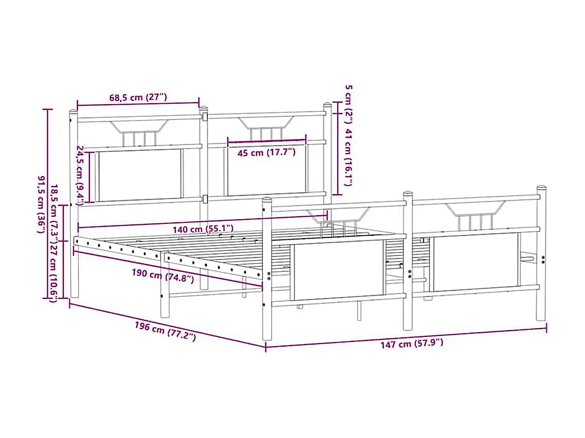 Cadre de lit sans matelas chêne fumé 140x190 cm bois ingénierie