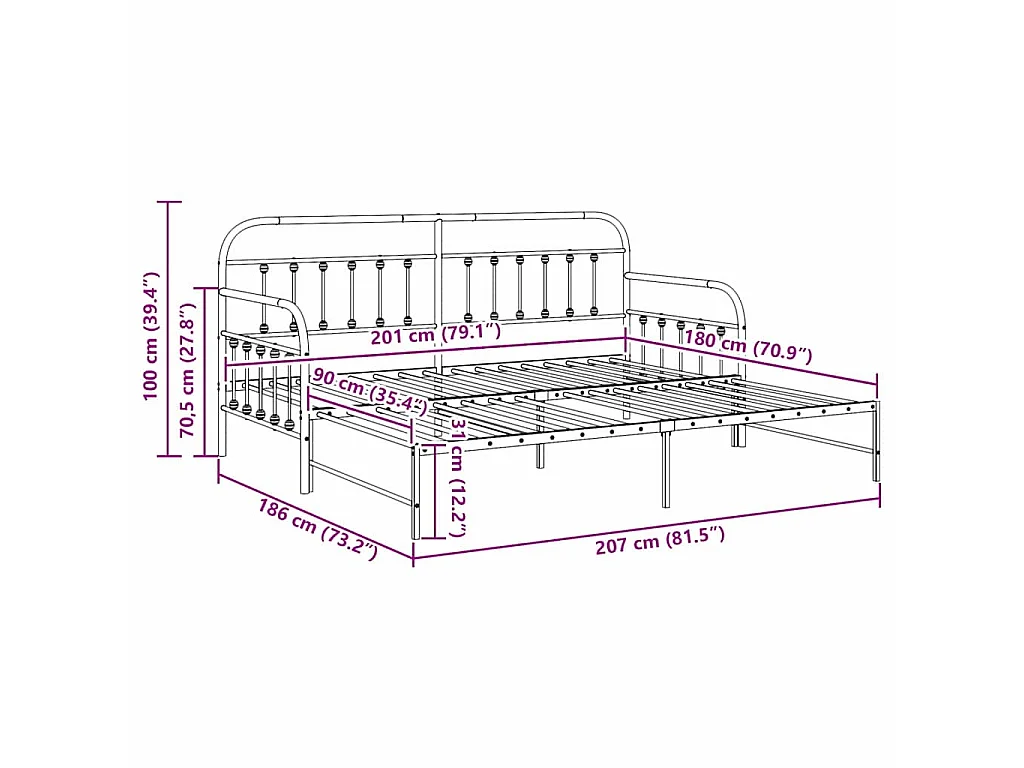 Bedframe voor een daybed Zwart 90 x 200 cm Gepoedercoat staal