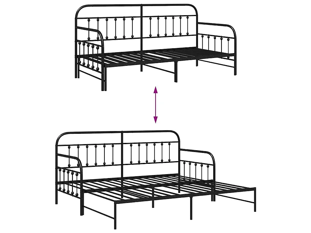 Bedframe voor een daybed Zwart 90 x 200 cm Gepoedercoat staal
