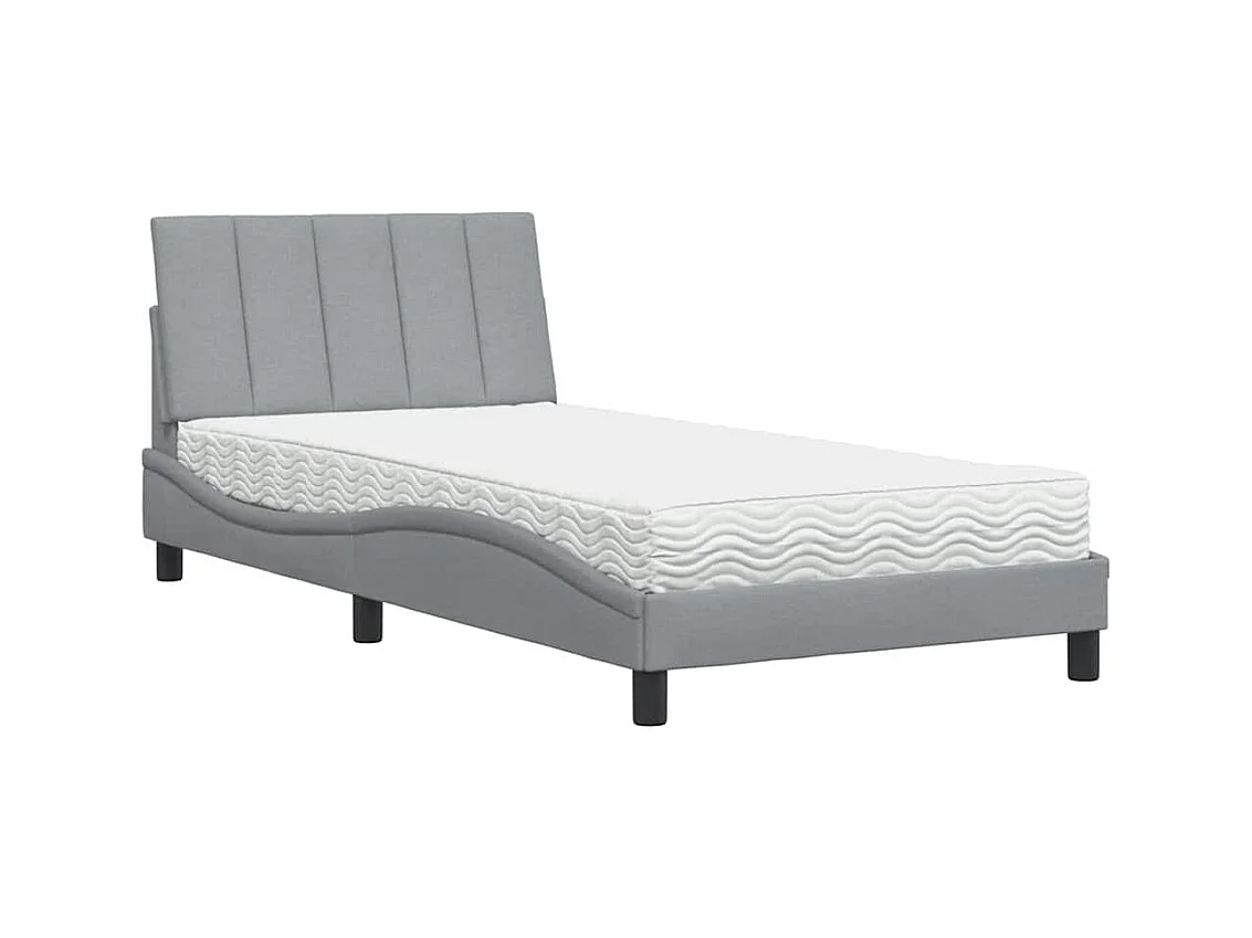Lit avec matelas gris clair 100x200 cm tissu