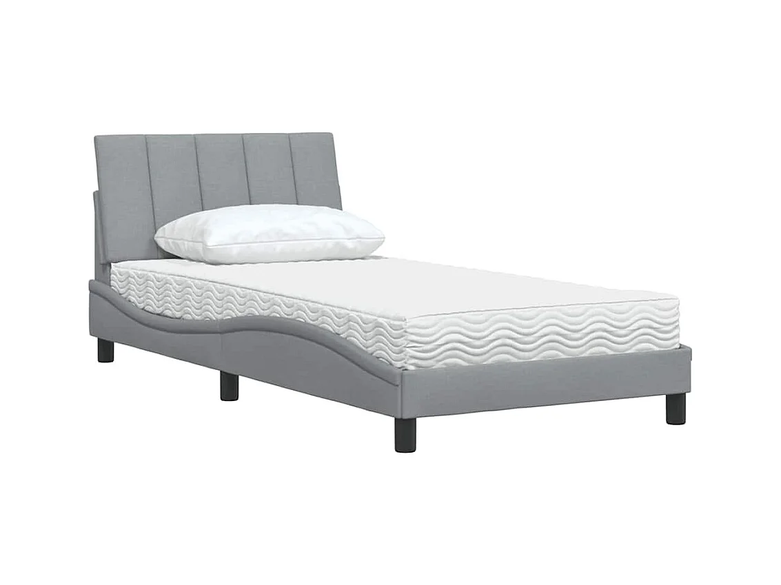 Lit avec matelas gris clair 100x200 cm tissu
