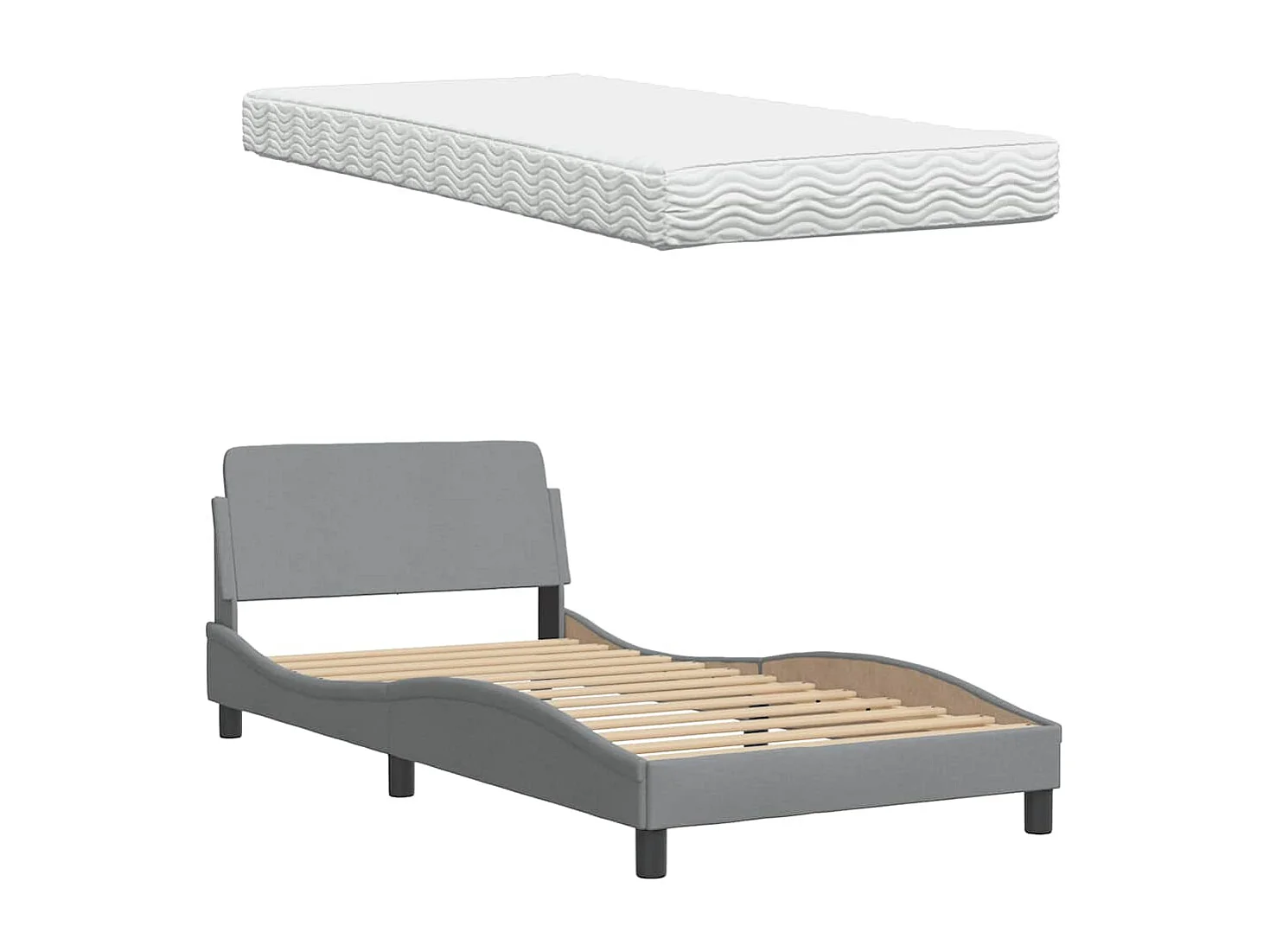 Lit avec matelas gris clair 100x200 cm tissu
