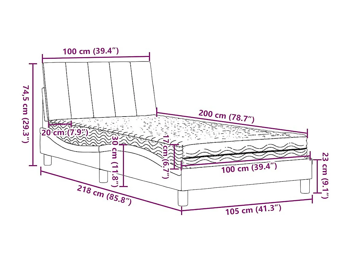 Bett mit Matratze "Hanko" Hellgrau 100x200 cm Stoff