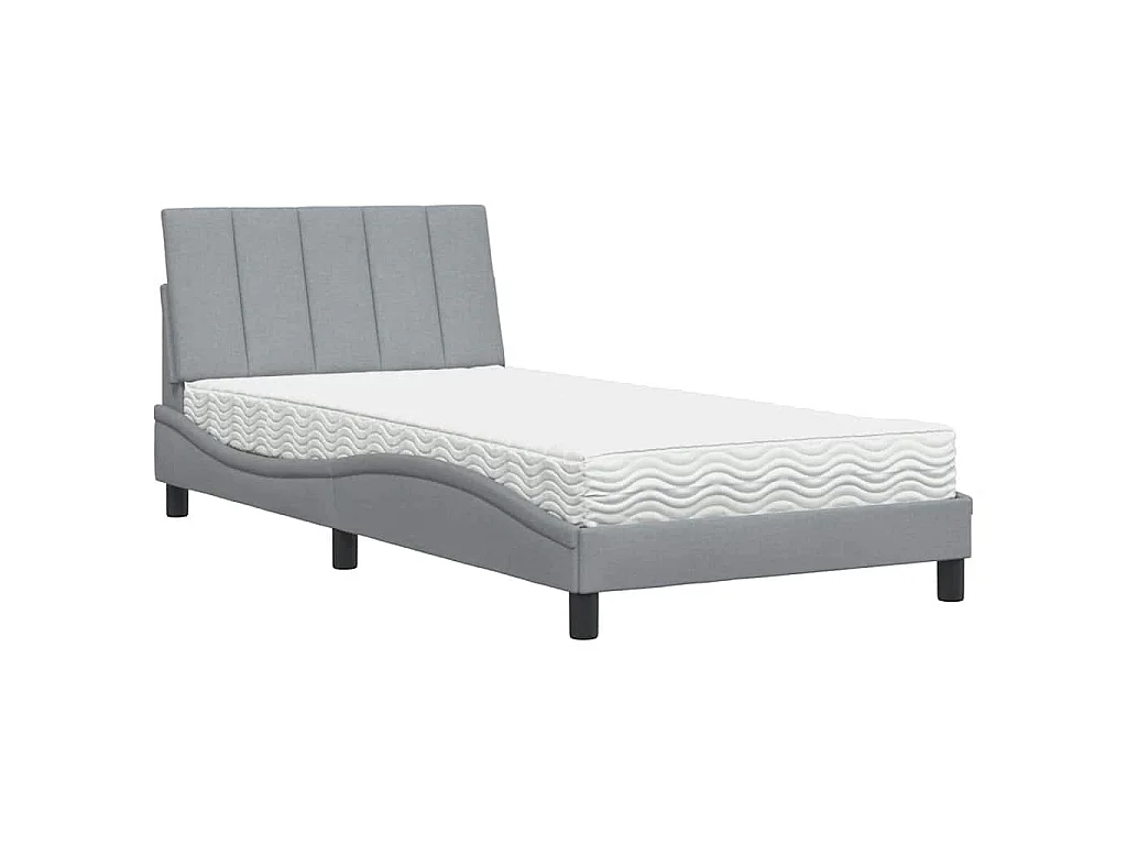 Lit avec matelas Hanko gris clair 100x200 cm tissu