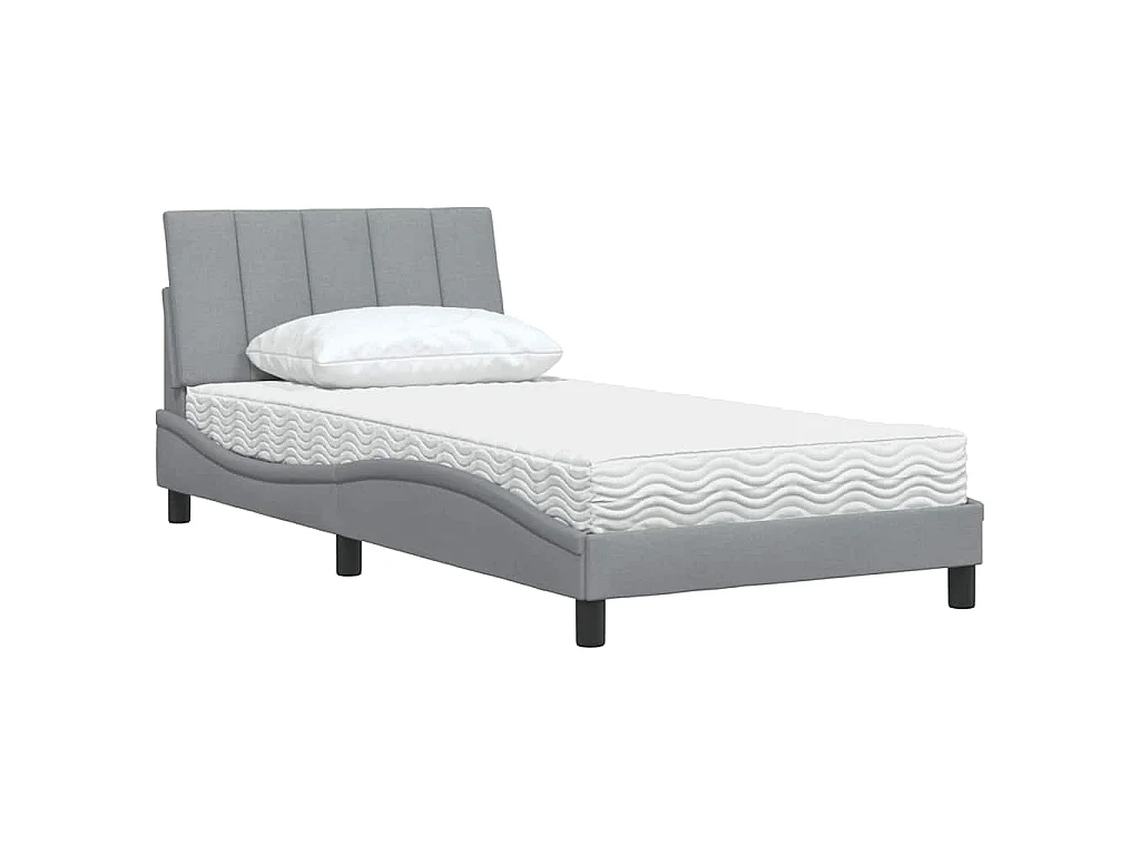 Lit avec matelas Hanko gris clair 100x200 cm tissu