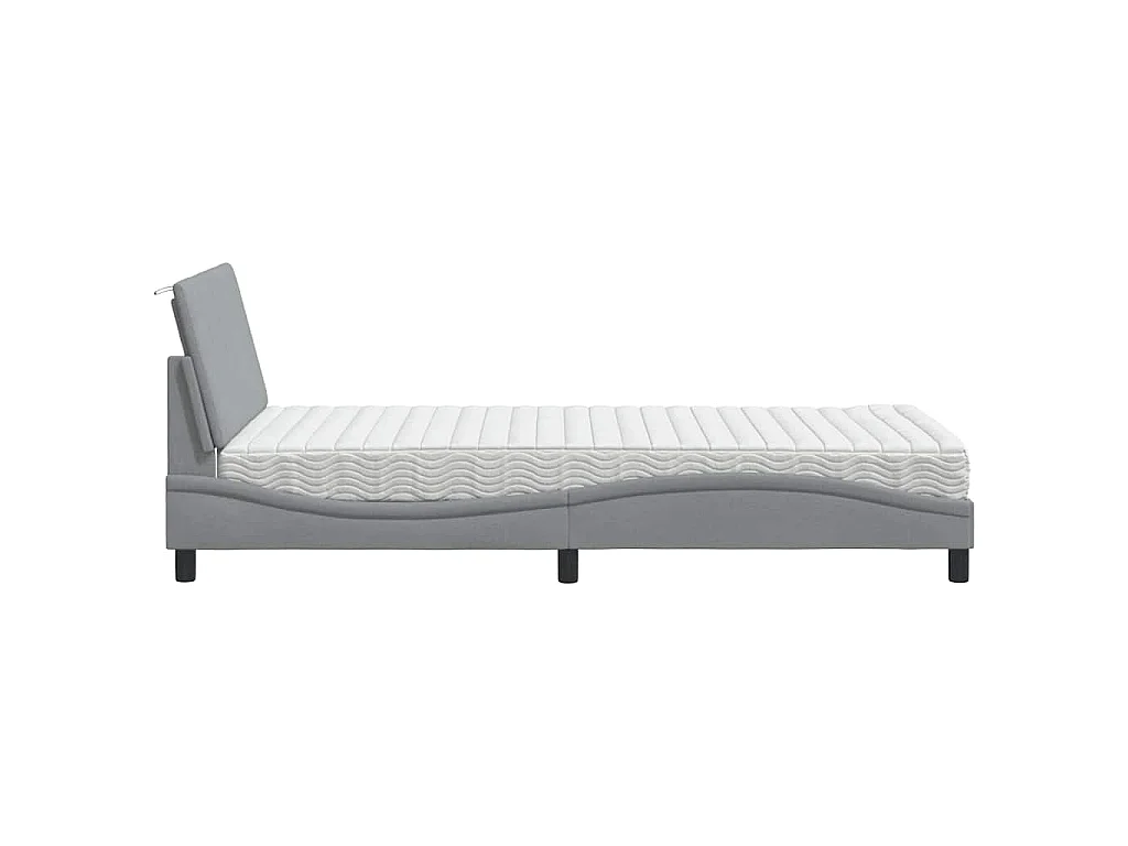 Lit avec matelas Hanko gris clair 100x200 cm tissu