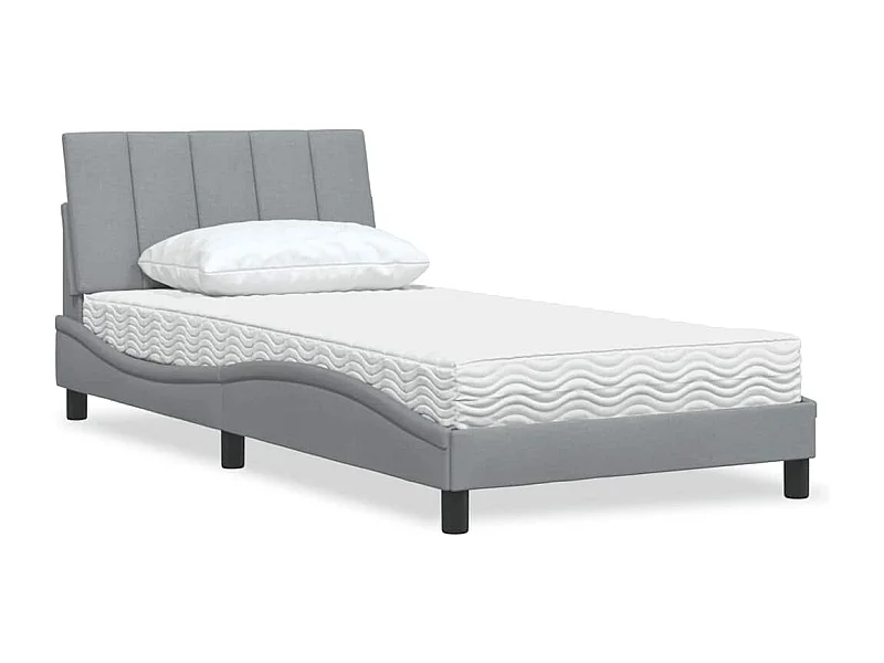 Lit avec matelas Hanko gris clair 100x200 cm tissu