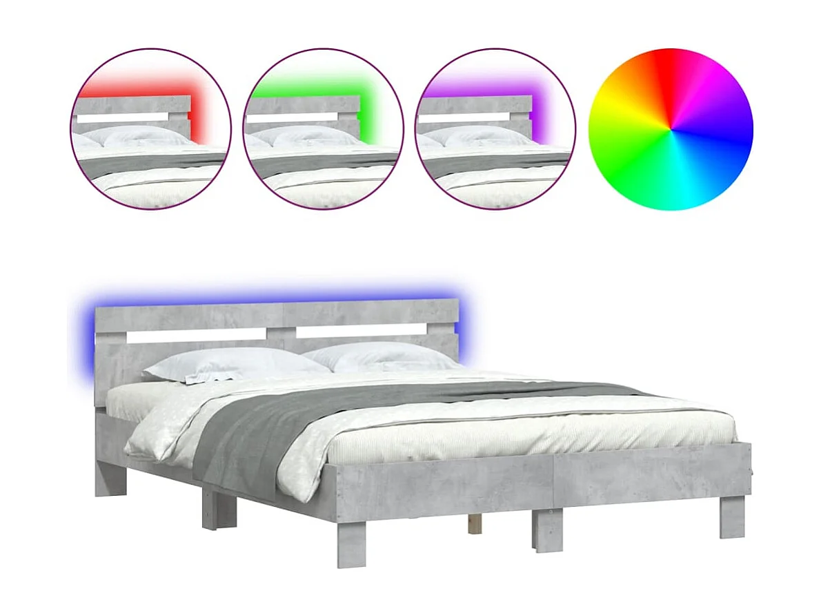 Cadre de lit avec LED sans matelas gris béton 140x190 cm