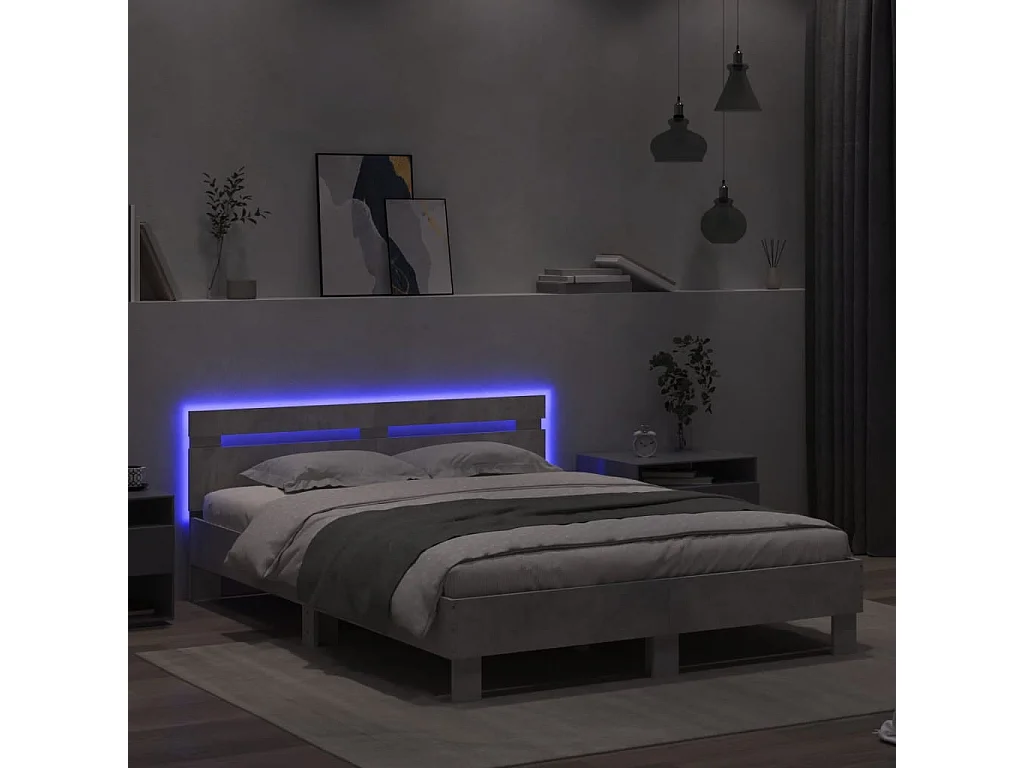 Cadre de lit avec LED sans matelas gris béton 140x190 cm
