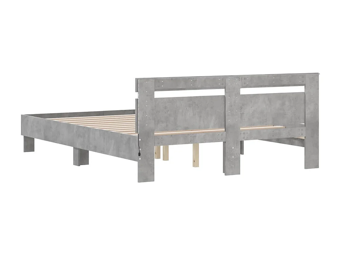 Cadre de lit avec LED sans matelas gris béton 140x190 cm