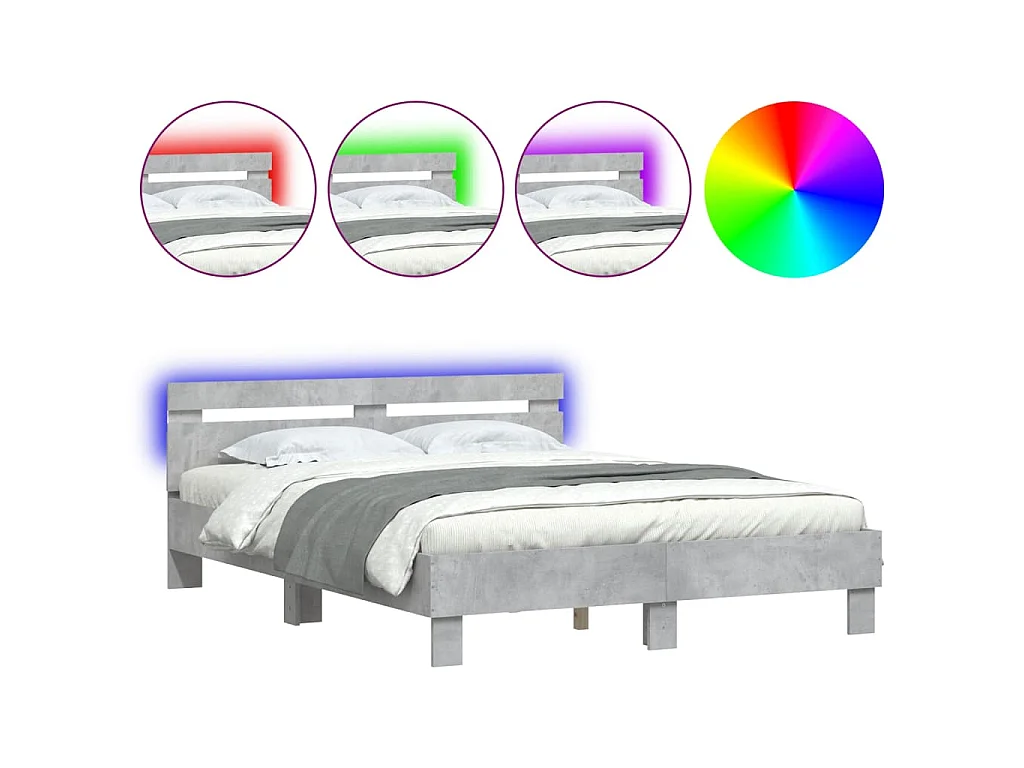 Cadre de lit avec LED sans matelas gris béton 140x190 cm