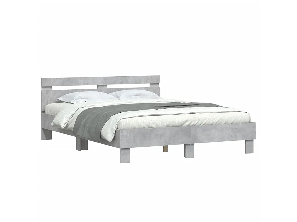 Cadre de lit avec LED sans matelas gris béton 140x190 cm