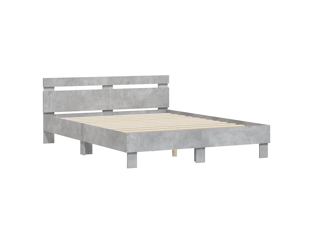 Cadre de lit avec LED sans matelas gris béton 140x190 cm