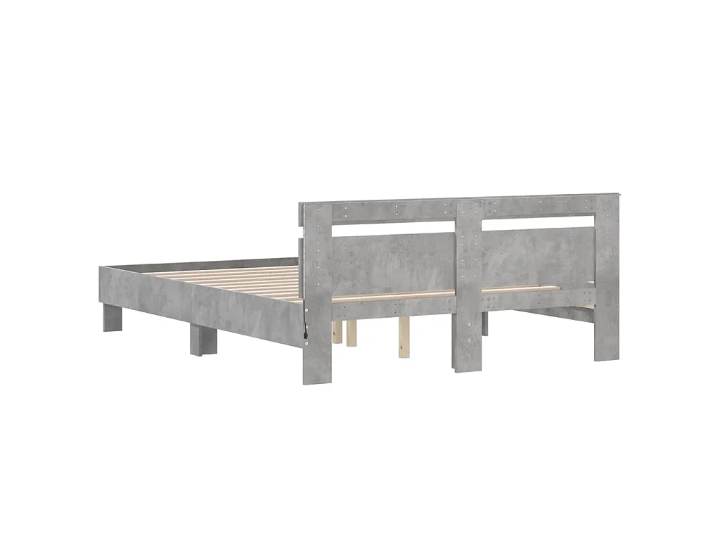 Cadre de lit avec LED sans matelas gris béton 140x190 cm