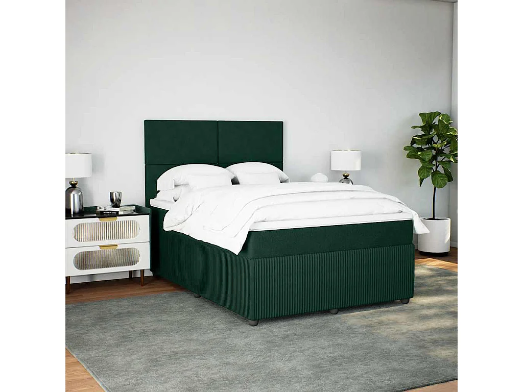 Boxspringbett mit Matratze Dunkelgrün 140x200 cm Samt