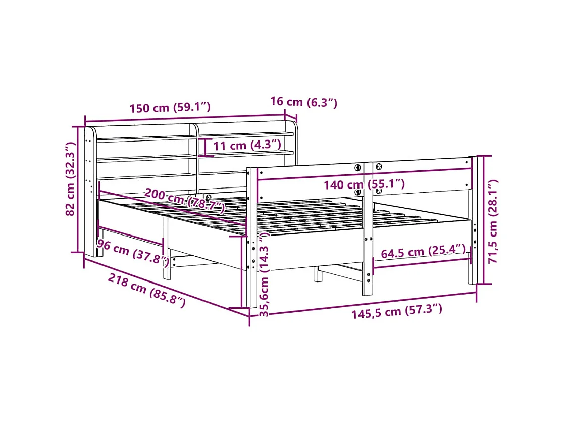 Letto senza Materasso 140x200 cm in Legno Massello di Pino