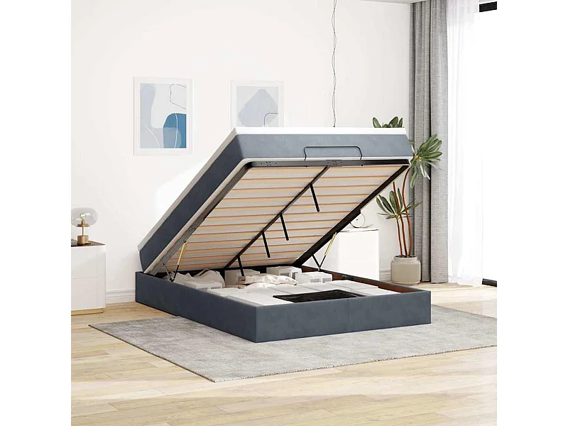 Cadre de lit ottoman avec matelas gris foncé 140x200 cm velours