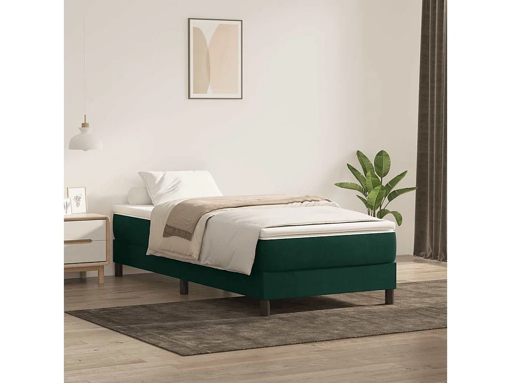 Cama box spring sin colchón terciopelo verde oscuro 90x210 cm