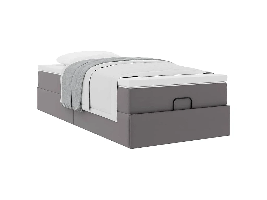 Estructura cama otomana colchón cuero sintético gris 90x200 cm