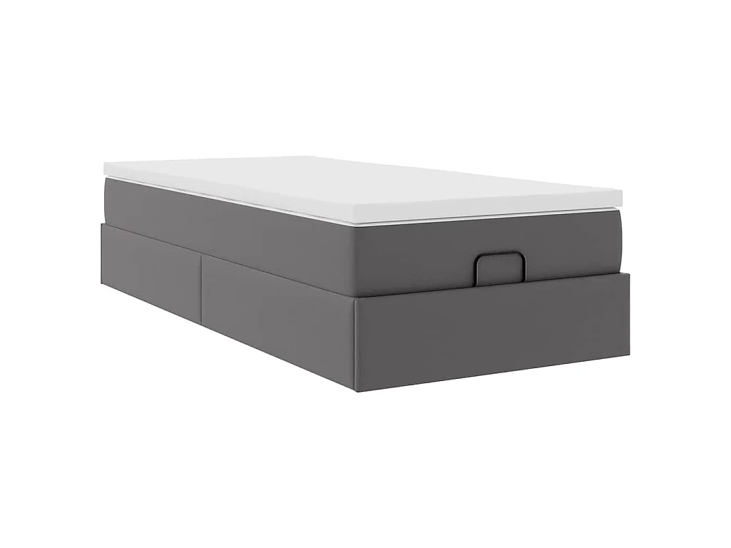 Estructura cama otomana colchón cuero sintético gris 90x200 cm