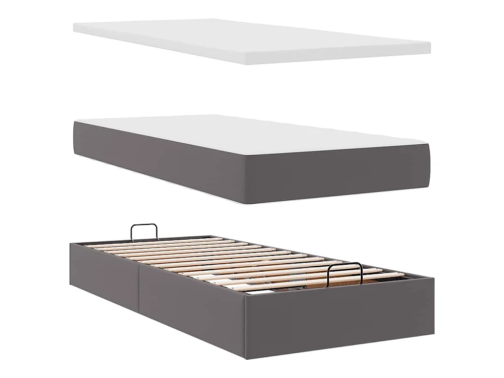 Estructura cama otomana colchón cuero sintético gris 90x200 cm