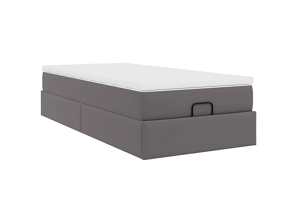 Estructura cama otomana colchón cuero sintético gris 90x200 cm