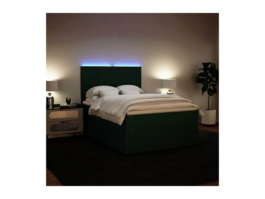 Sommier à lattes de lit et matelas Vert foncé 140x190cm Velours