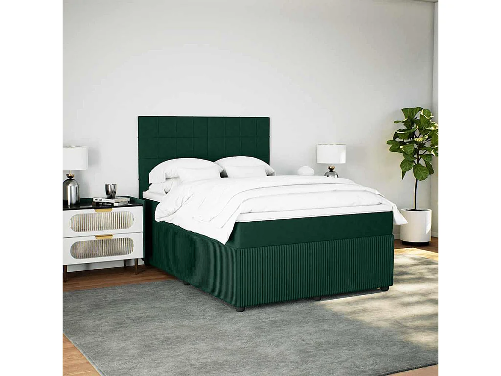 Sommier à lattes de lit et matelas Vert foncé 140x190cm Velours