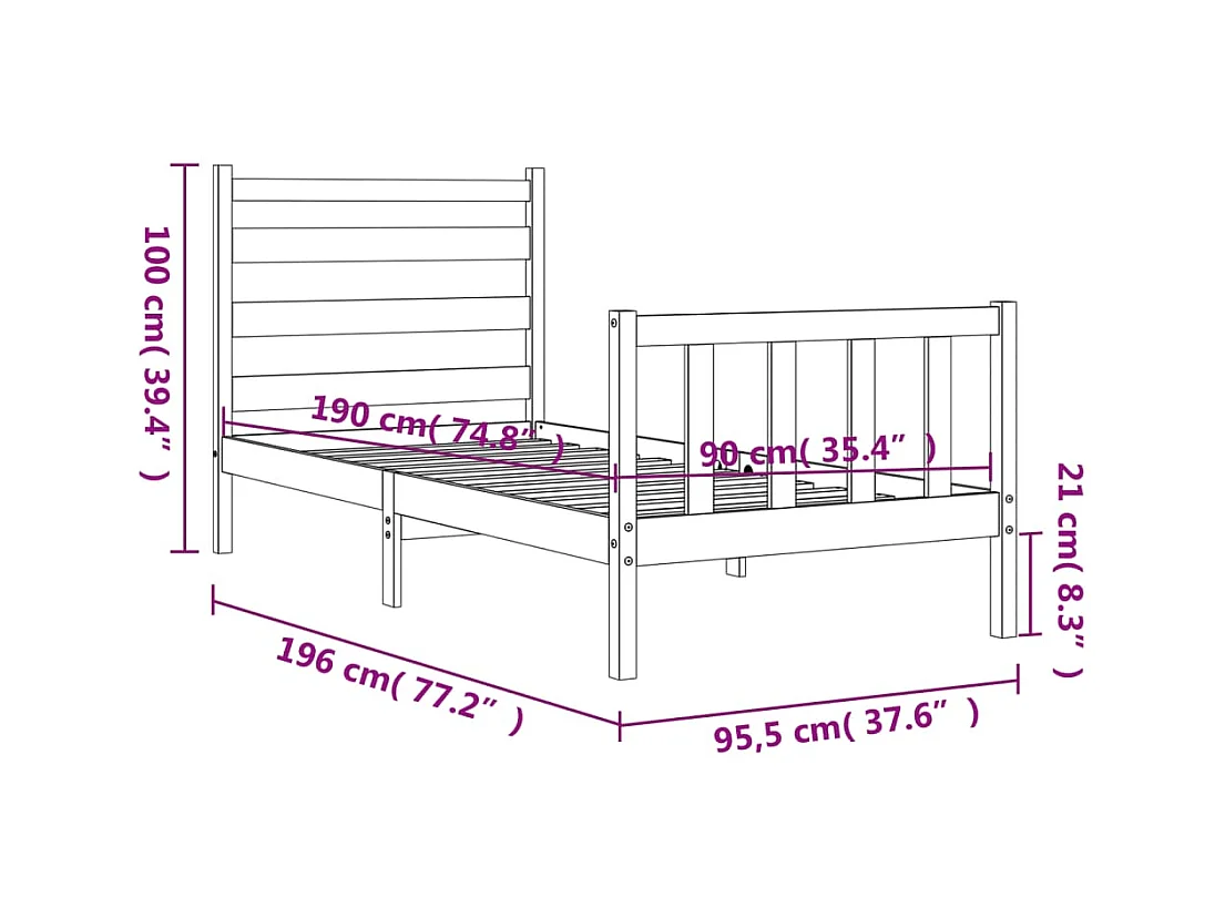 Cadre de lit sans matelas 90x190 cm bois de pin massif