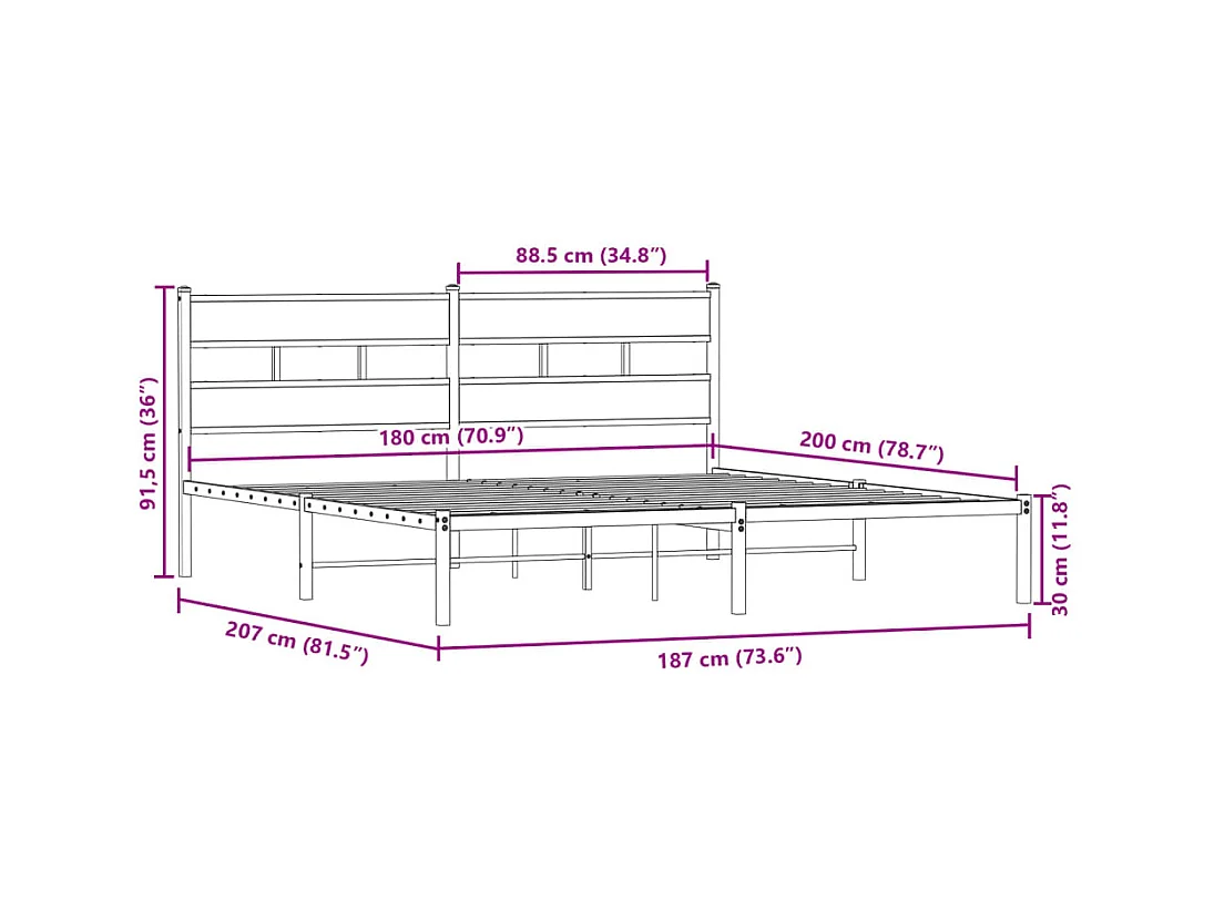 Cadre de lit en métal sans matelas chêne sonoma 180x200 cm
