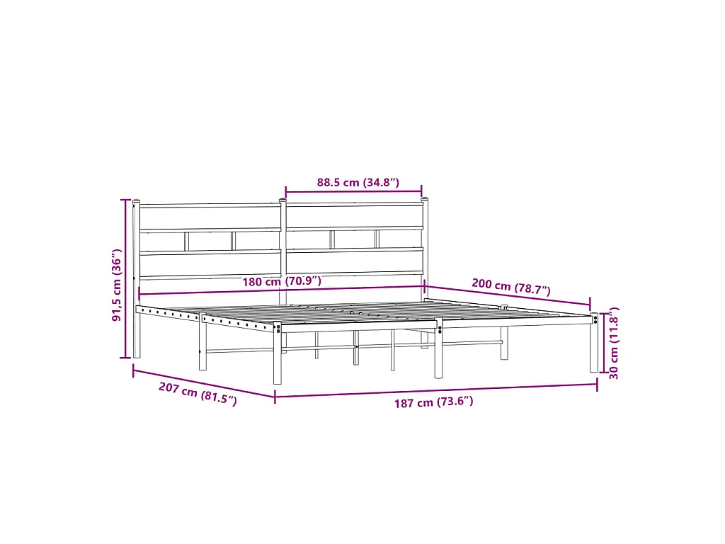 Bedframe zonder matras metaal sonoma eikenkleurig 180x200 cm