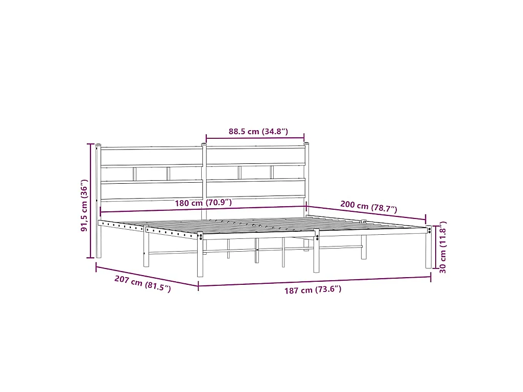 Bedframe zonder matras metaal sonoma eikenkleurig 180x200 cm