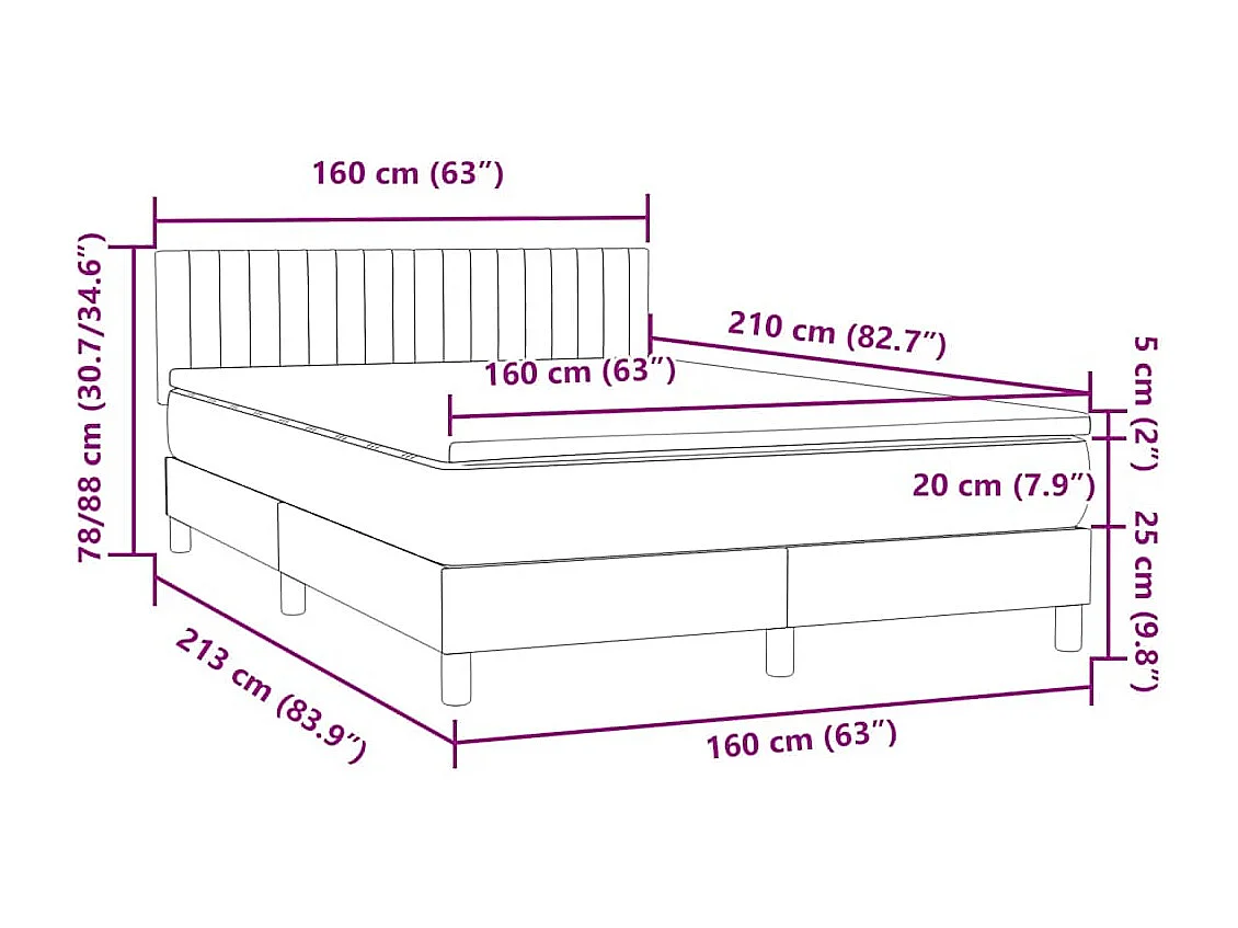Boxspring met matras fluweel donkergrijs 160x210 cm