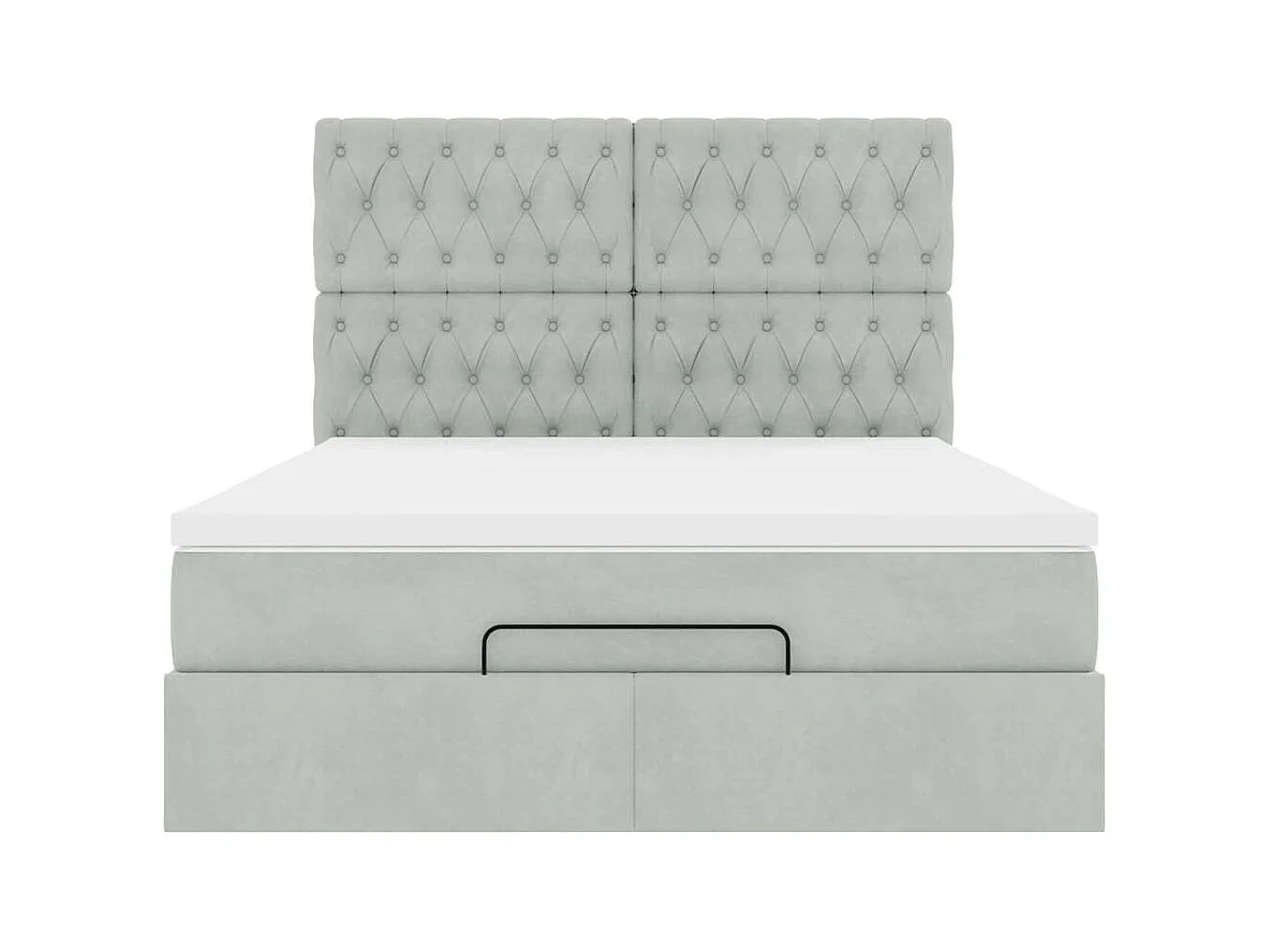 Cadre de lit ottoman et matelas gris clair 140x190 velours