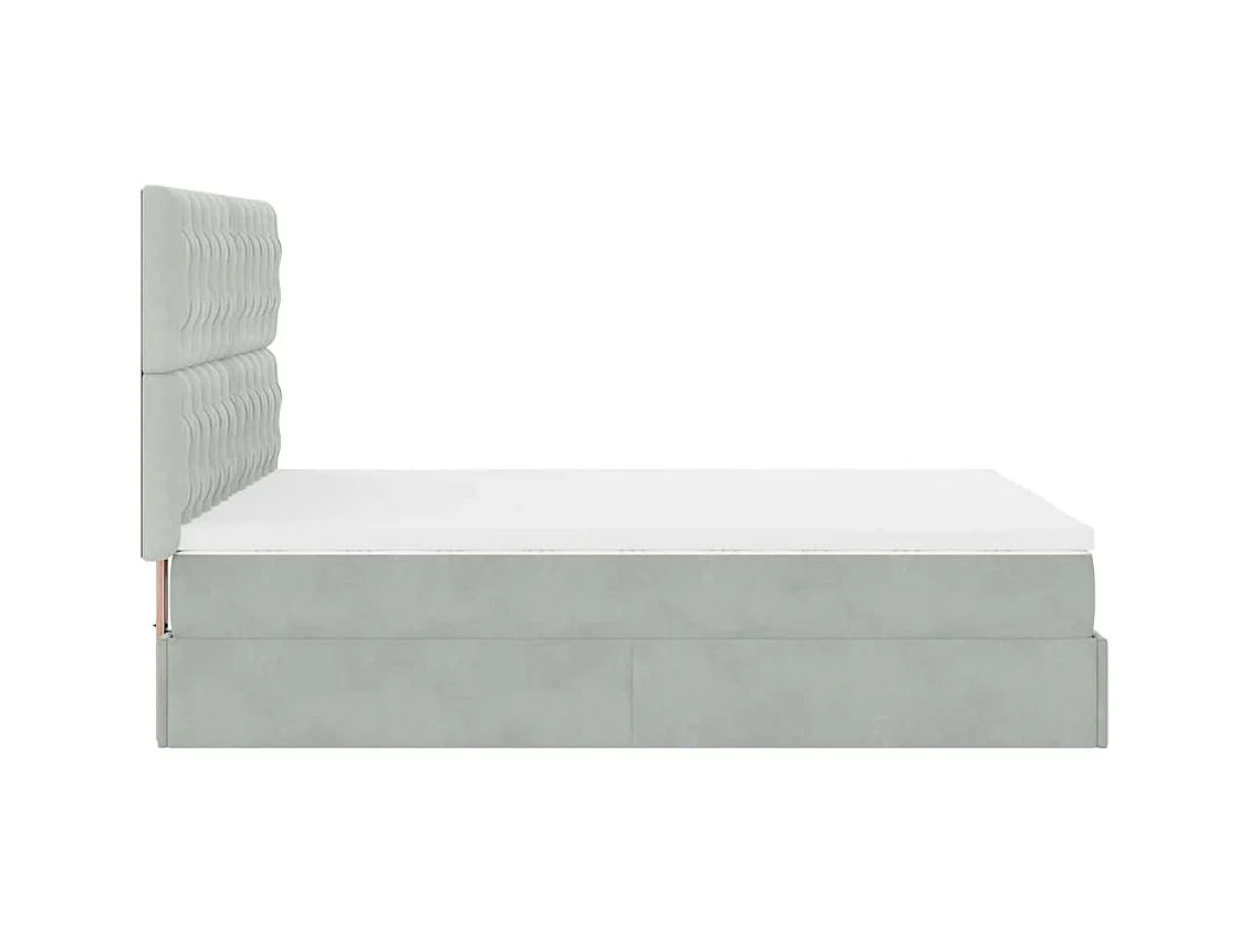 Cadre de lit ottoman et matelas gris clair 140x190 velours