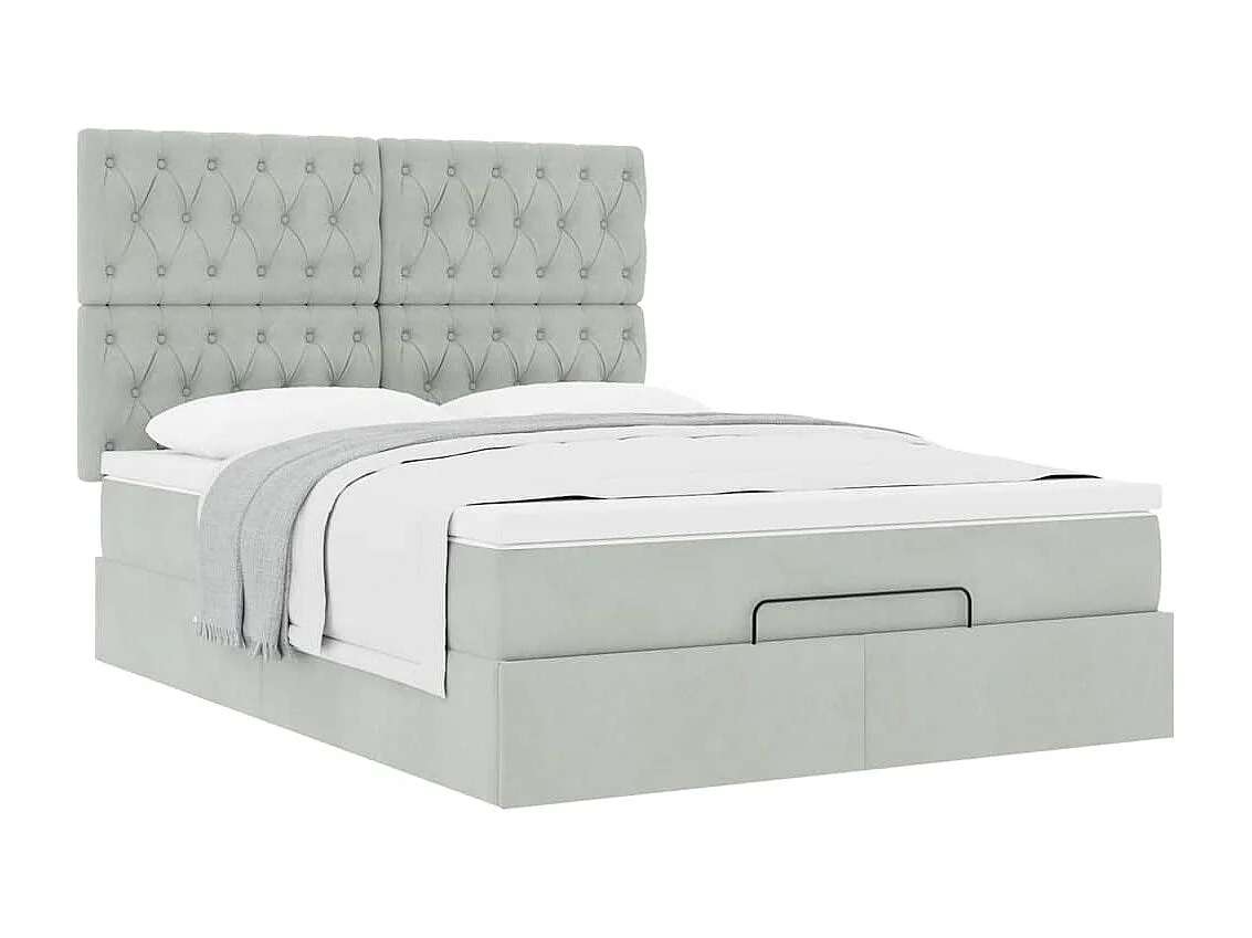 Ottoman-Bett mit Matratzen Hellgrau 140x190 cm Samt
