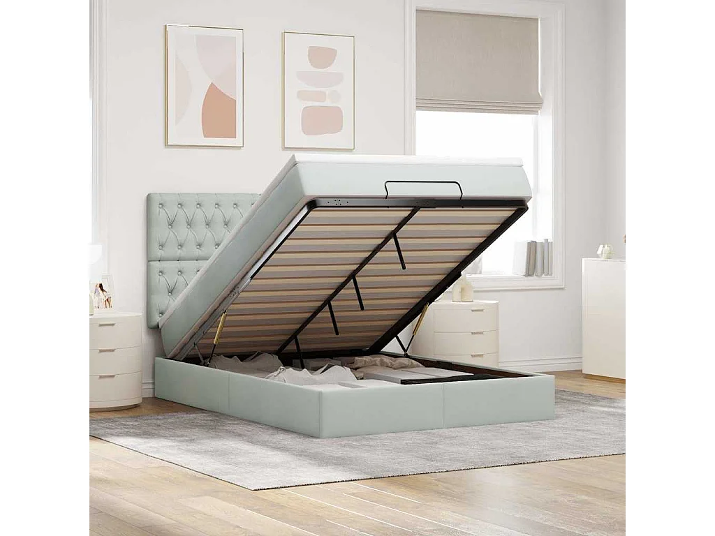 Estrutura de cama otomana com colchões 140x190cm cinzento claro