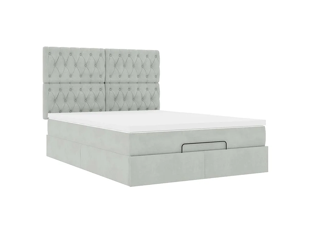 Estrutura de cama otomana com colchões 140x190cm cinzento claro