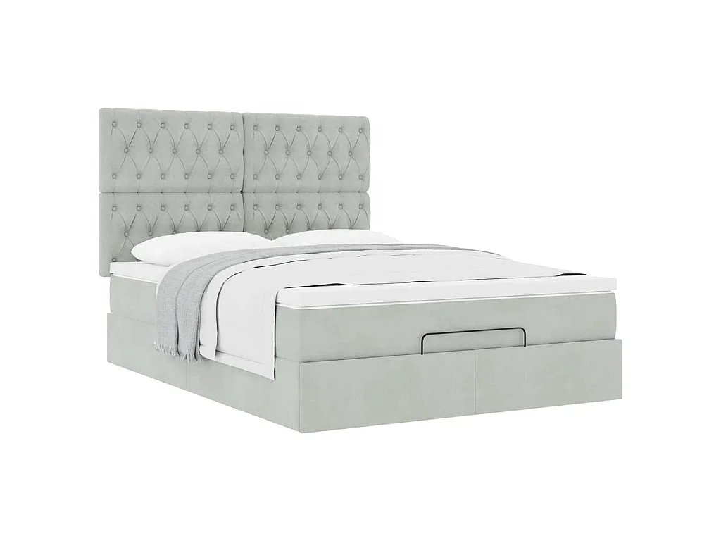 Ottoman bed met matrassen 140x190cm fluweel lichtgrijs