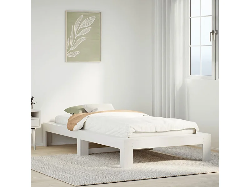 Bedframe zonder matras massief grenenhout wit 90x200 cm