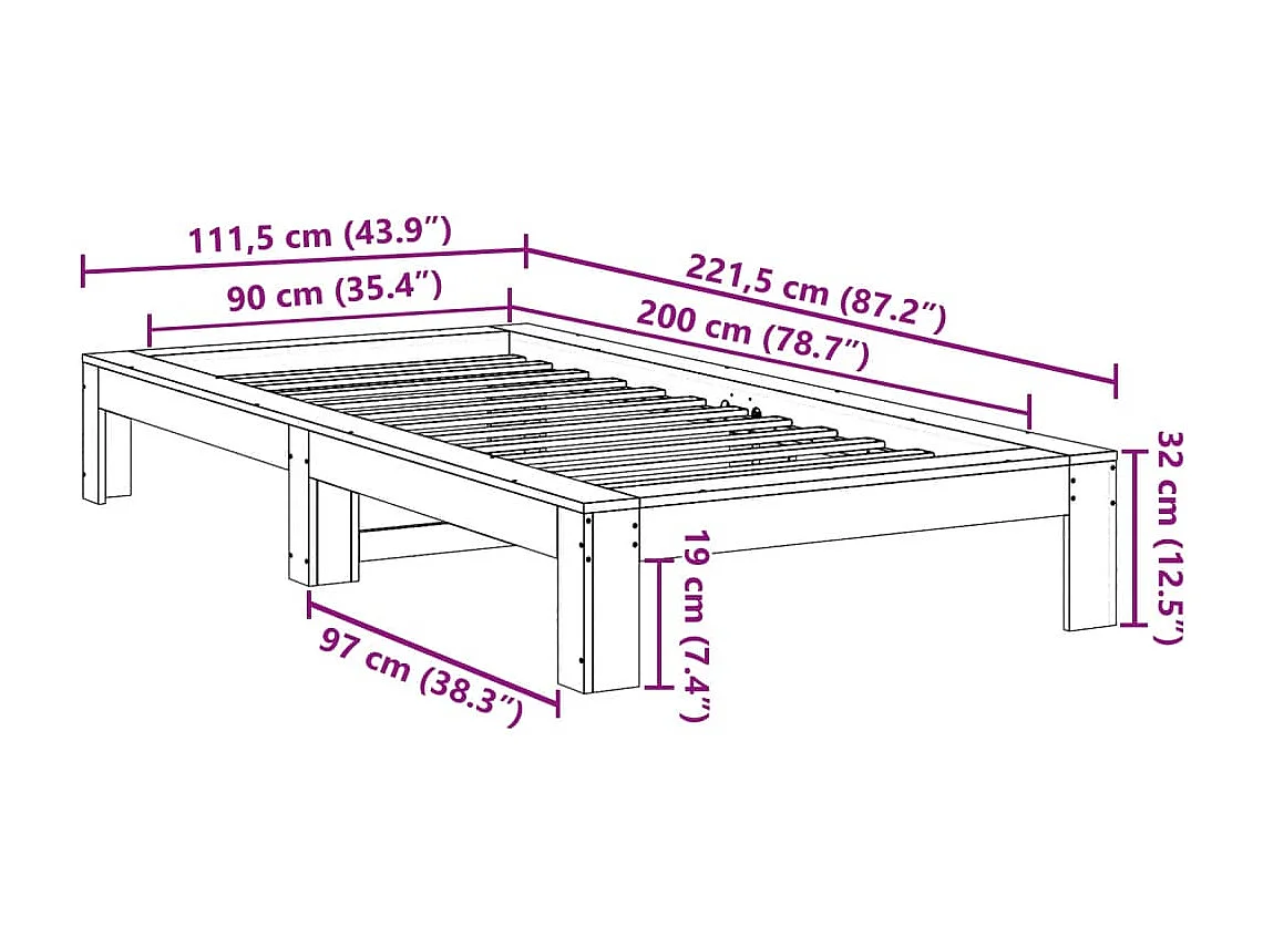 Massivholzbett ohne Matratze Weiß 90x200 cm Kiefernholz