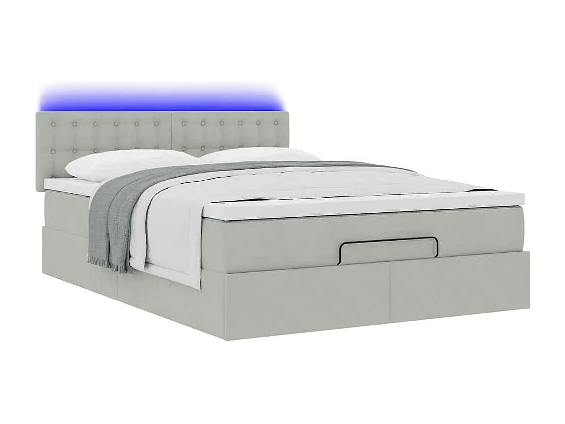 Ottoman-Bett mit Matratze & LEDs Hellgrau 140x200 cm Samt