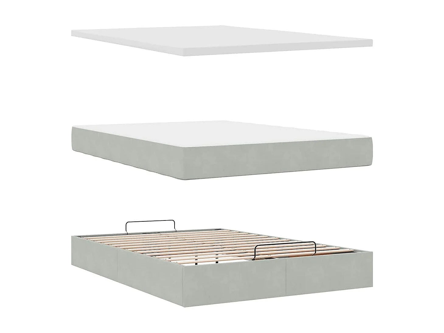 Ottoman-Bett mit Matratze & LEDs Hellgrau 140x200 cm Samt