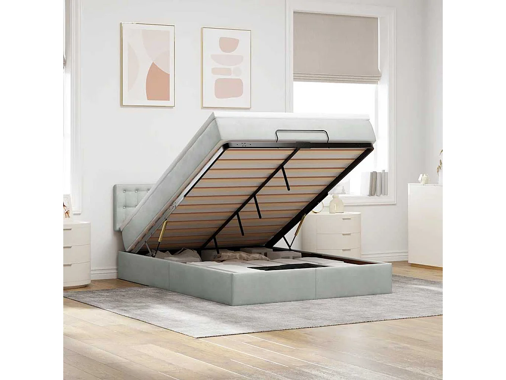 Ottoman bed met matras en LED's 140x200cm fluweel lichtgrijs