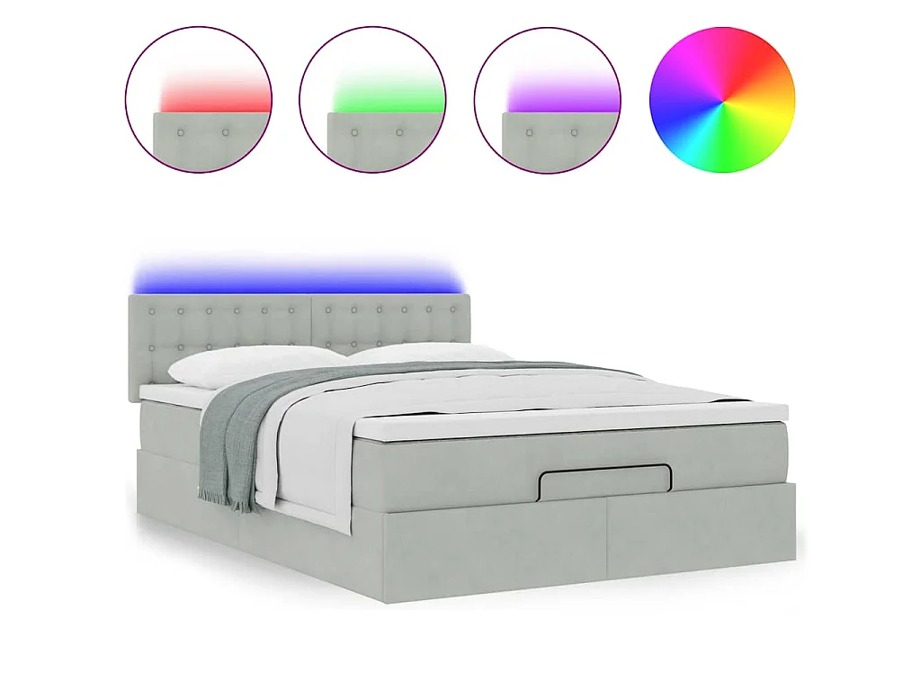 Cadre de lit ottoman avec matelas gris clair 140x200 cm velours