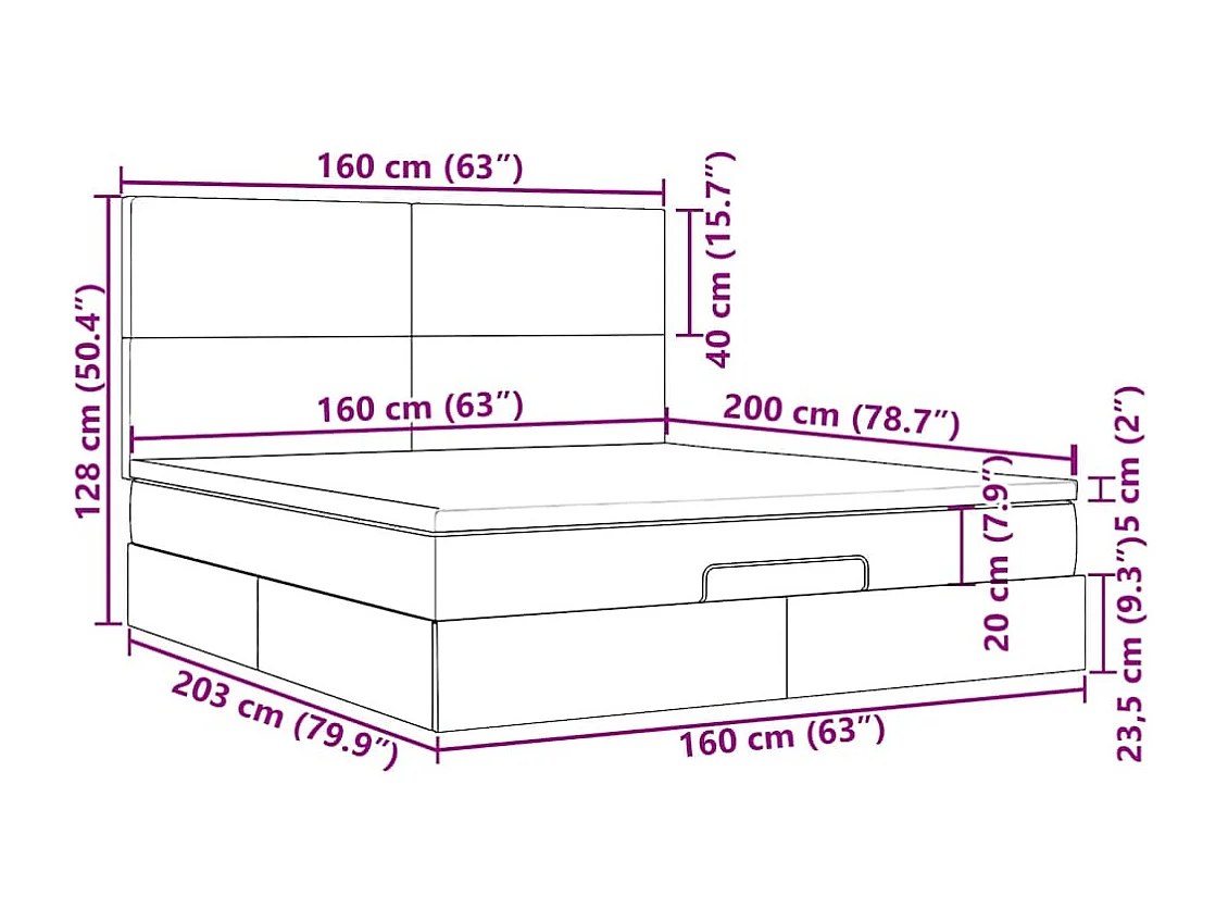 Estrutura de cama otomana com colchão azul escuro veludo