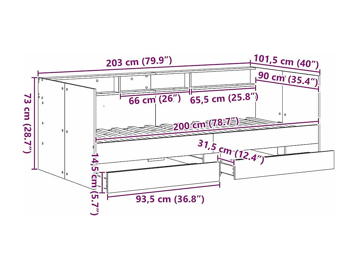 Lit de jour Gris 90 x 200 cm Bois d'ingénierie
