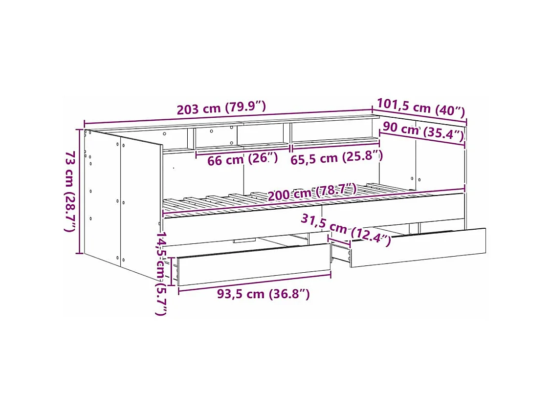 Tagbett Grau 90 x 200 cm Holzwerkstoff