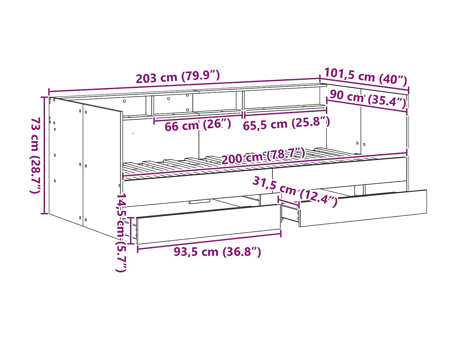 Lit de jour avec tiroir Gris 90 x 200 cm Bois d'ingénierie